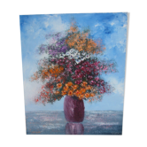 Huile sur toile, bouquet multicolore, signé Gebel