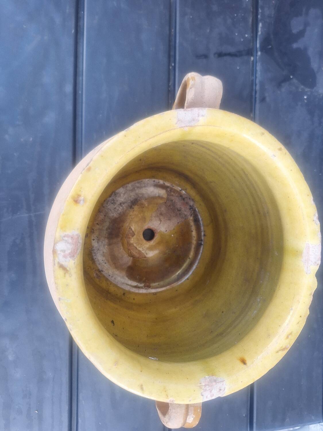 Antique glazed terracotta grease pot