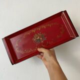 Antique metal tray with painted flowers