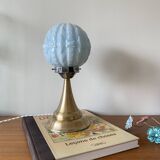 Vintage Art Deco modernist lamp with blue opaline glass and brass.