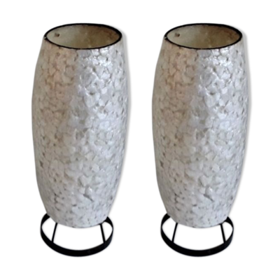 Paire de lampes de table- coquilles ''argent'' / blanc perle