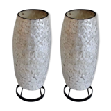 Paire de lampes de table- coquilles "argent" / blanc perle