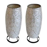 Paire de lampes de table- coquilles "argent" / blanc perle
