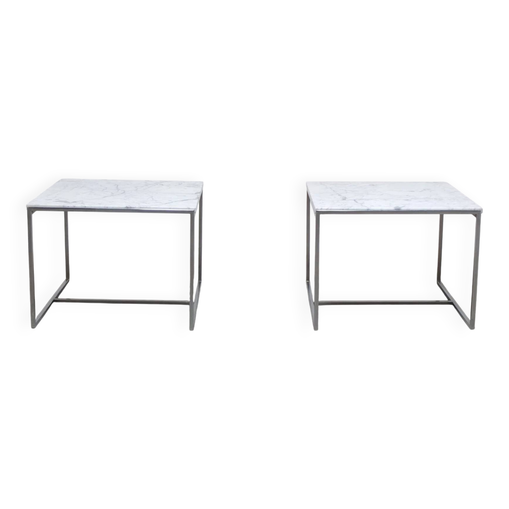 Pair of Carrara marble & chrome coffee or side tables, 1970s