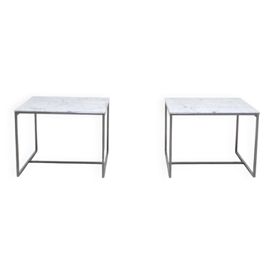 Paire de tables basses ou de tables d'appoint en marbre de Carrare et chrome, années 1970.
