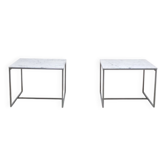 Pair of Carrara marble & chrome coffee or side tables, 1970s
