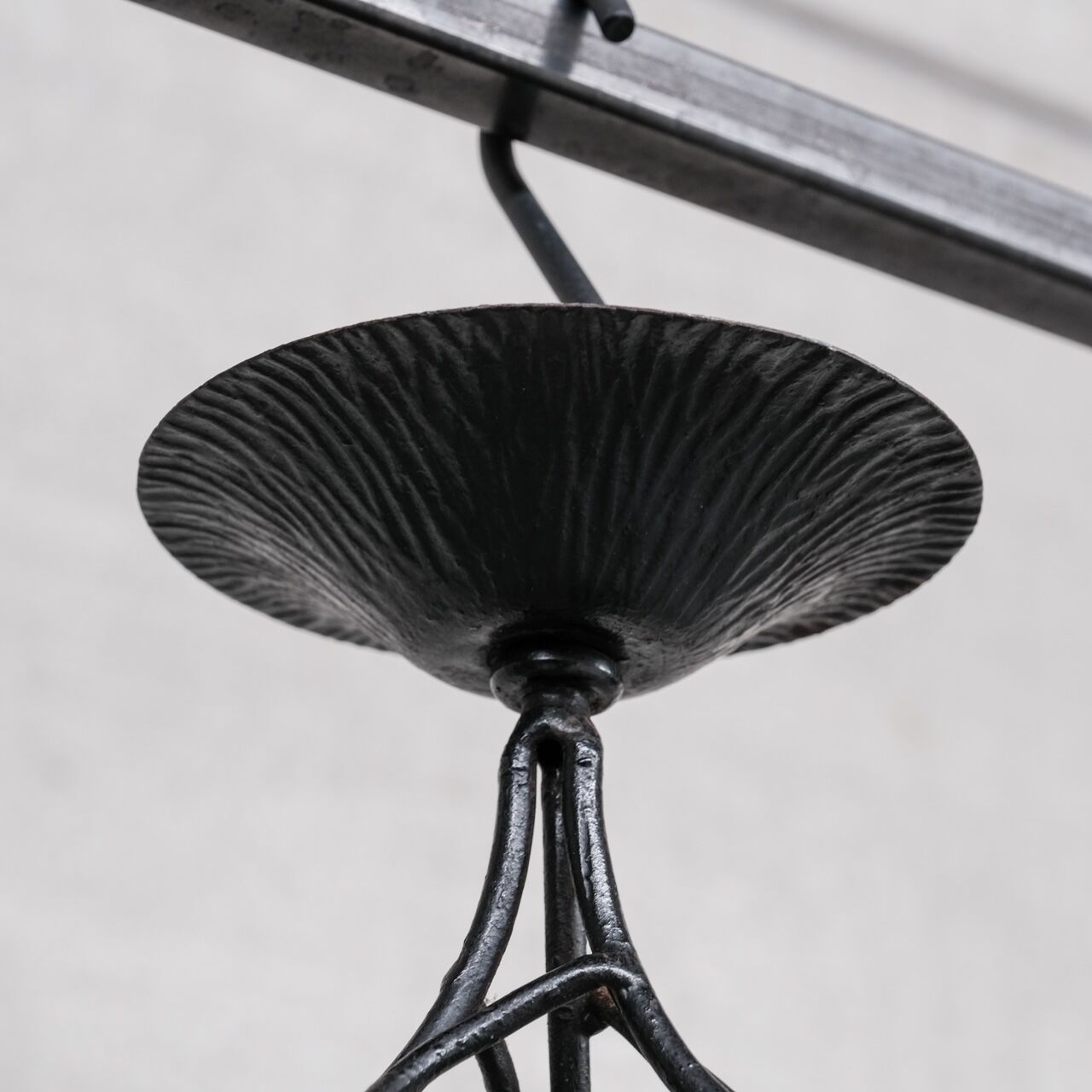 Geometric French Glass and Iron Pendant Light