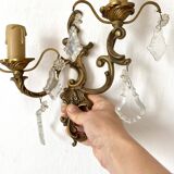 Paire d'appliques en laiton avec pampilles style rocaille