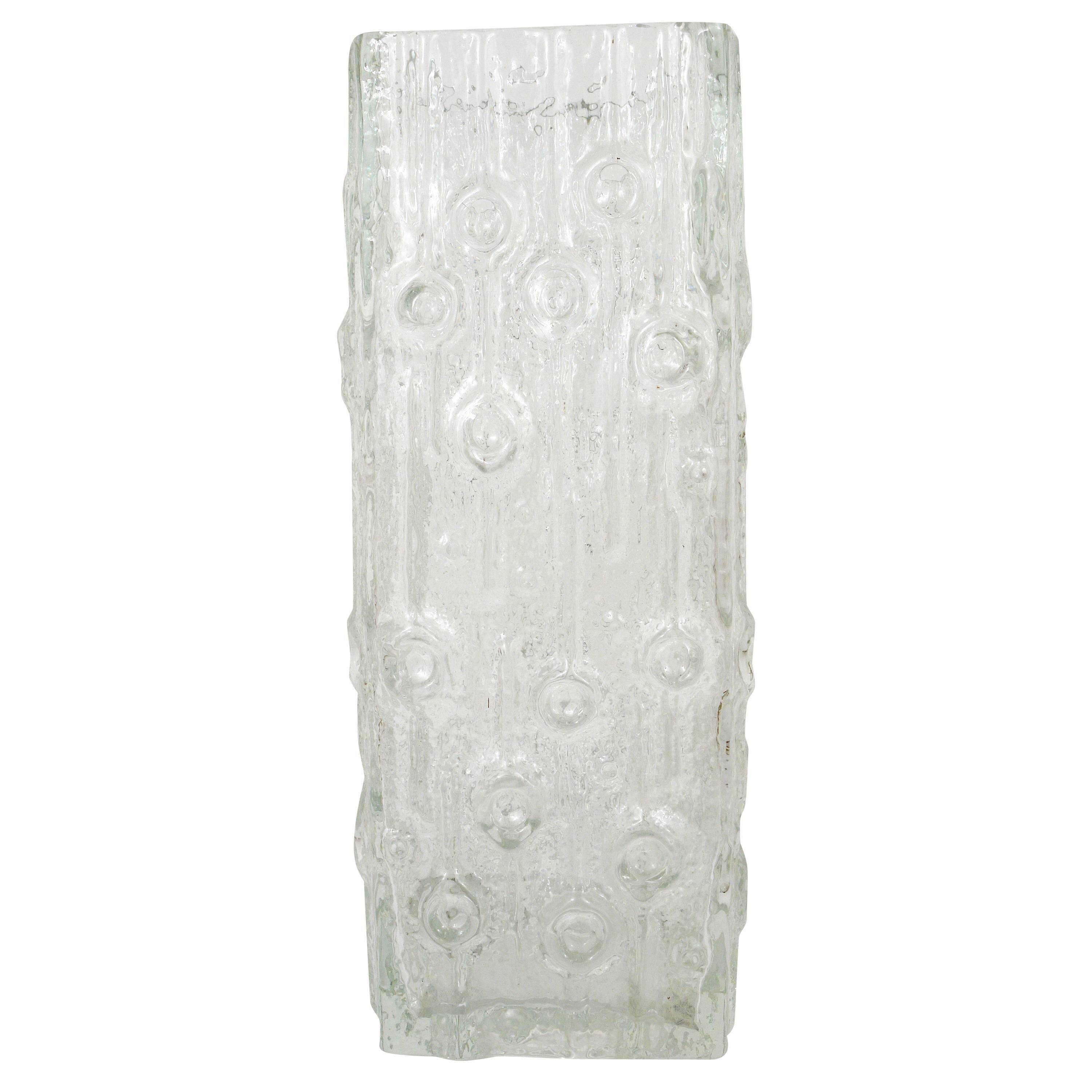 Large frosted glass floor vase in Op Art style by Peill & Putzler, Germany, mid-20th century, 1970s.