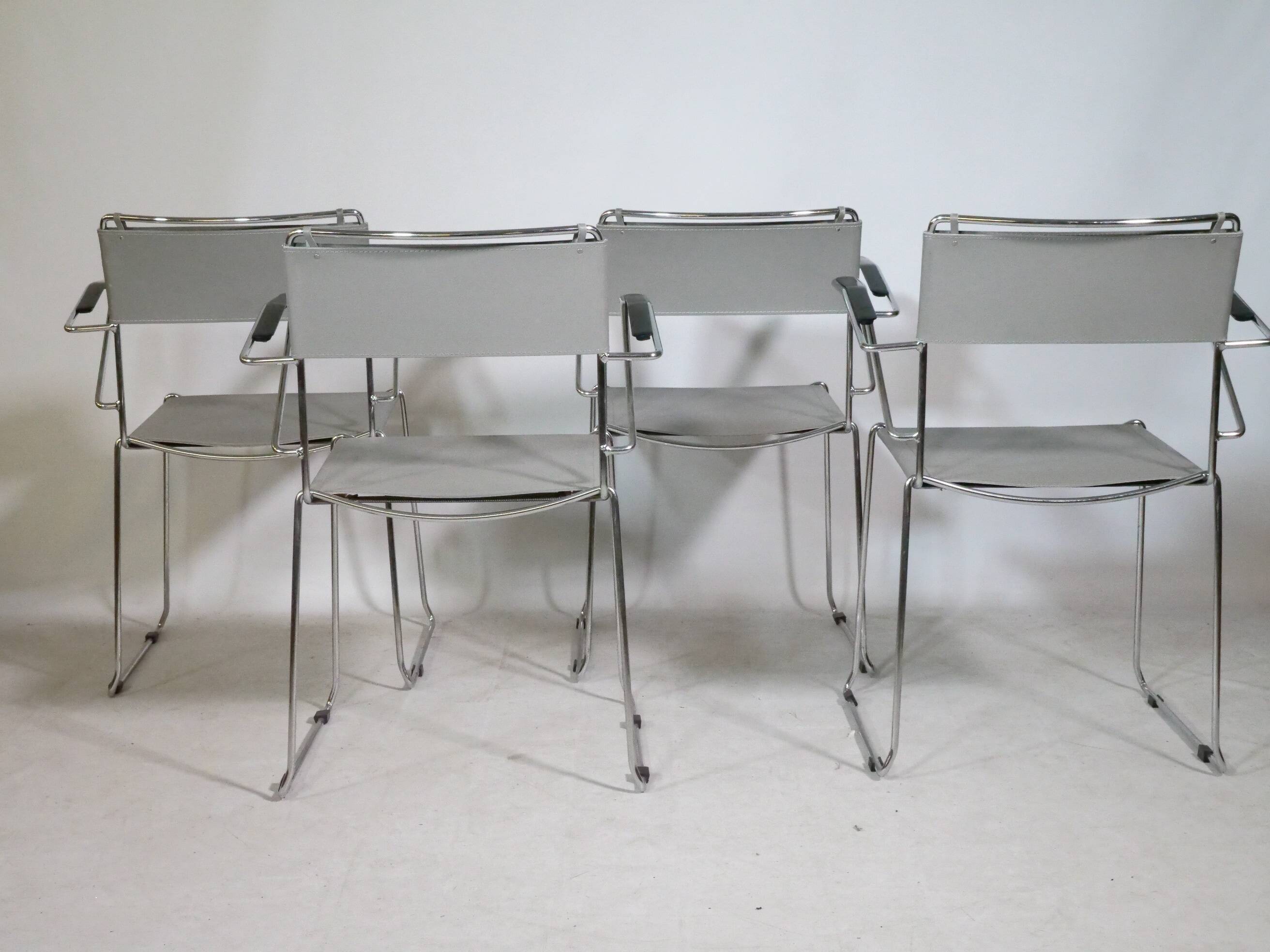 Mid-Century Design Chrome and Leather Chairs from Italy, Set of 4, 1970s