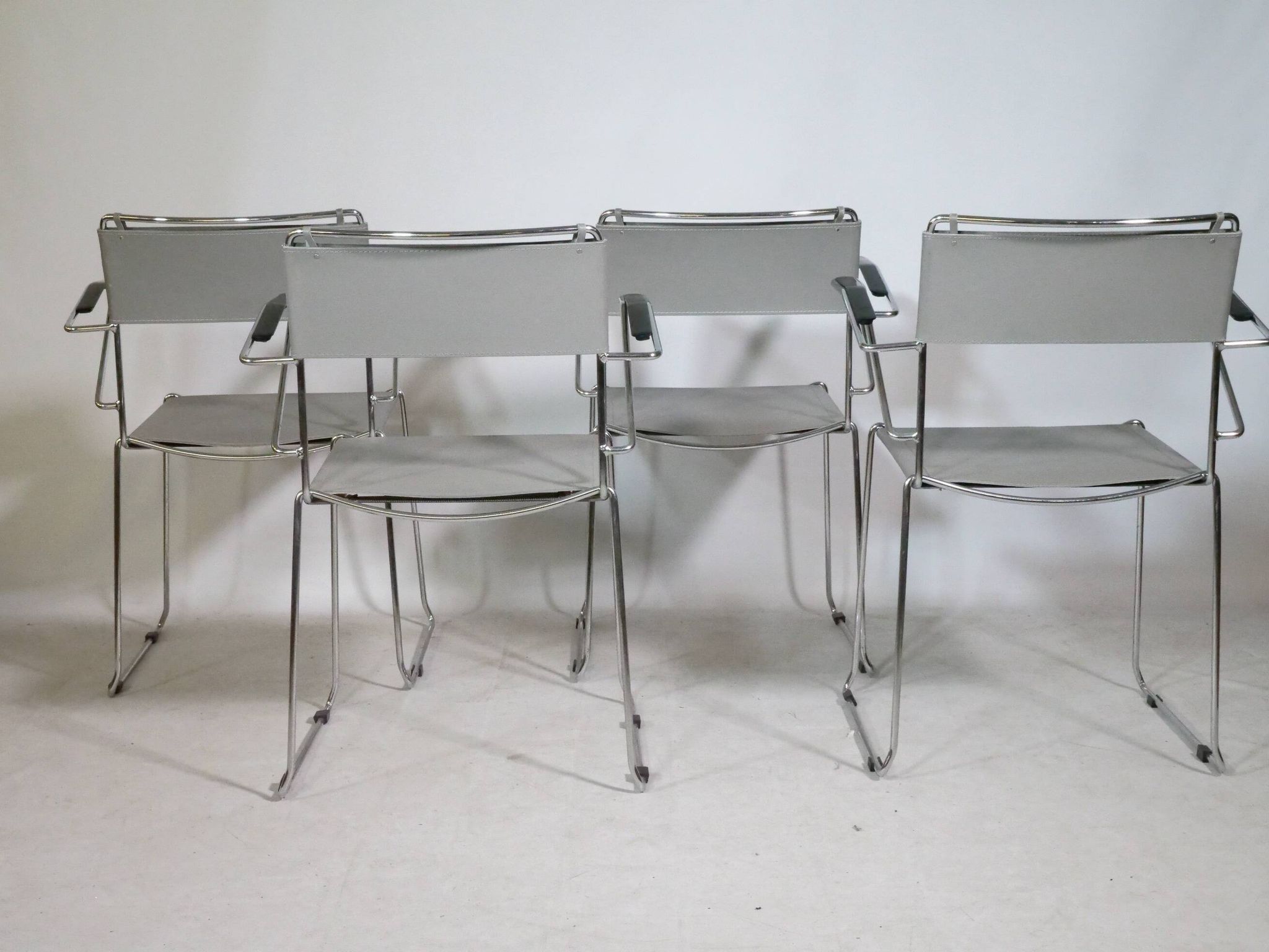 Mid-Century Design Chrome and Leather Chairs from Italy, Set of 4, 1970s