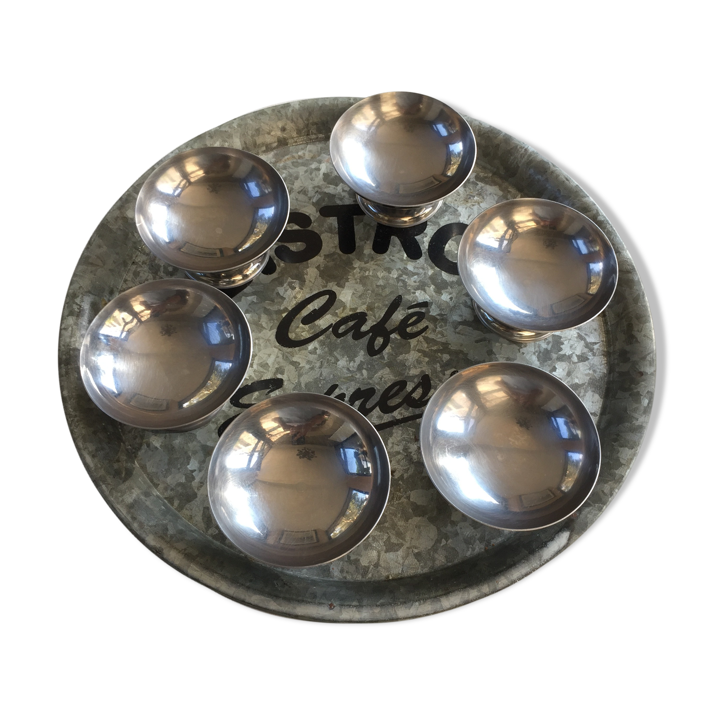 Series of 6 stainless steel ice cups by Guy Degrenne