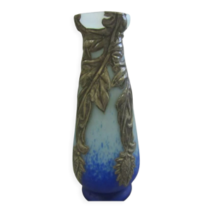 Grand vase en pâte de - verre bleu