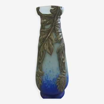 Large speckled blue glass paste vase