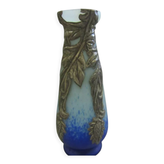 Large speckled blue glass paste vase