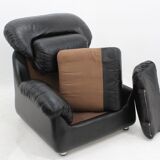 Sormani black leather vintage armchairs 1970s