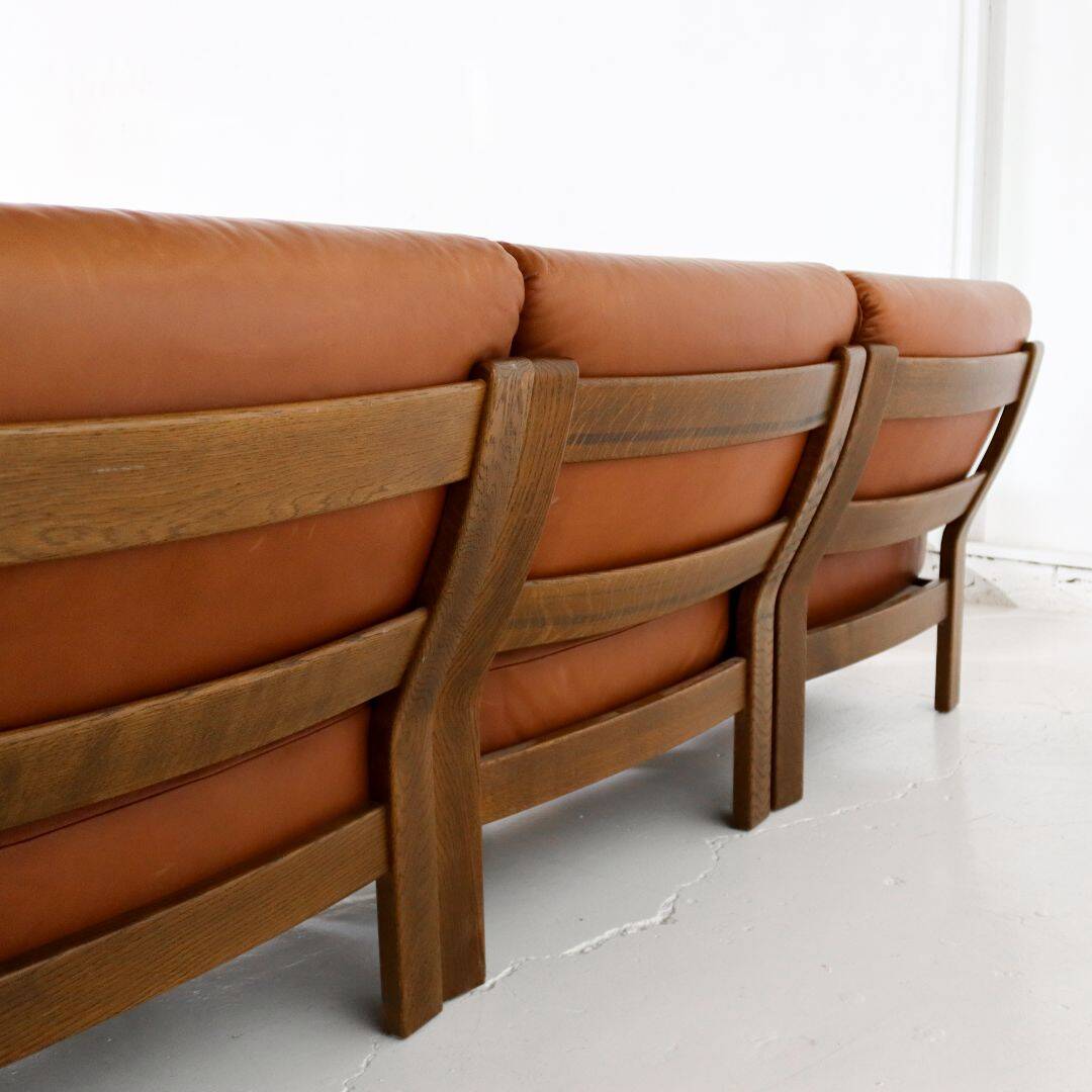 Brutalist 7-piece cognac leather modular sofa