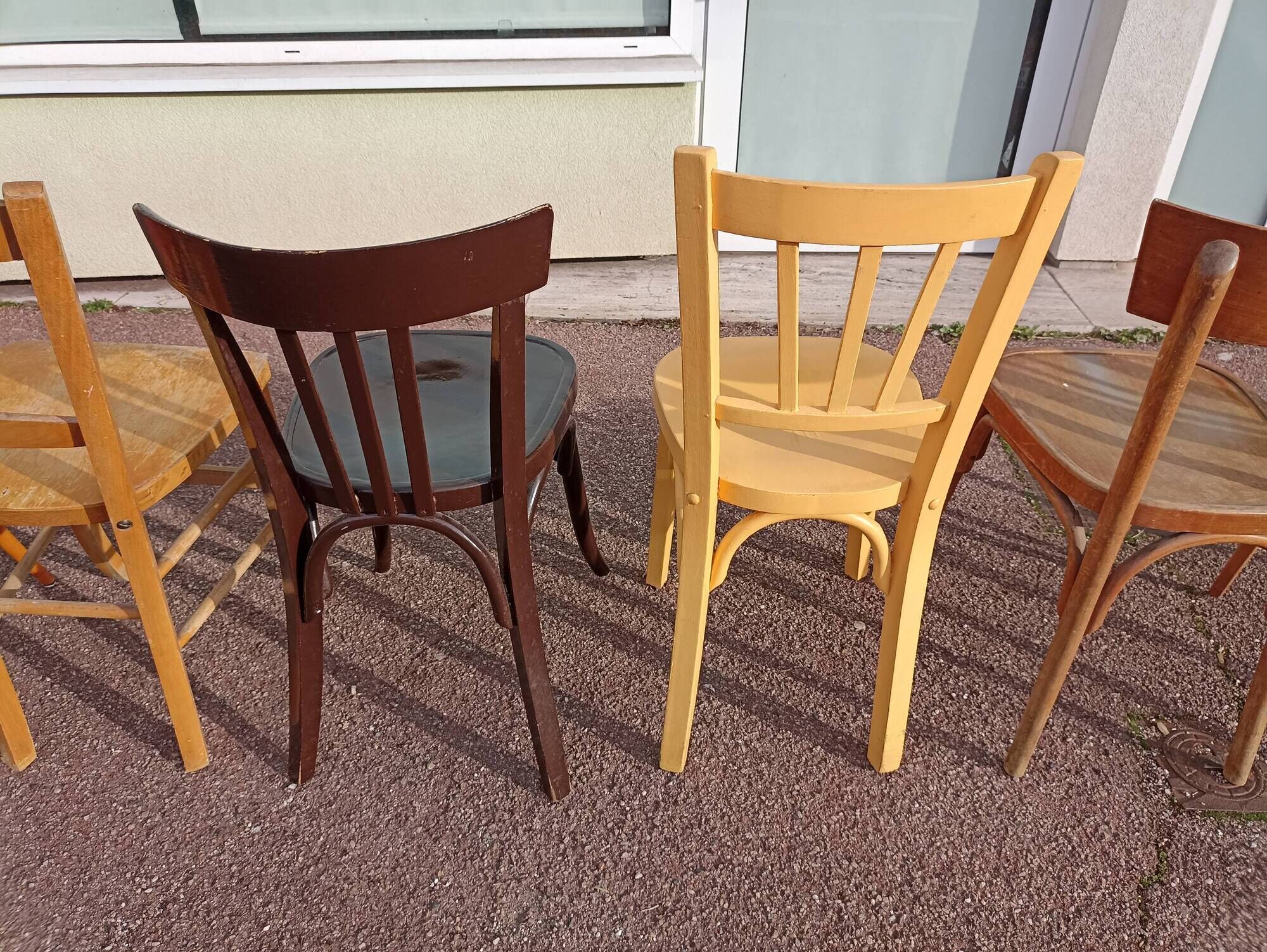 Set of 8 wooden bistro chairs bar mismatched