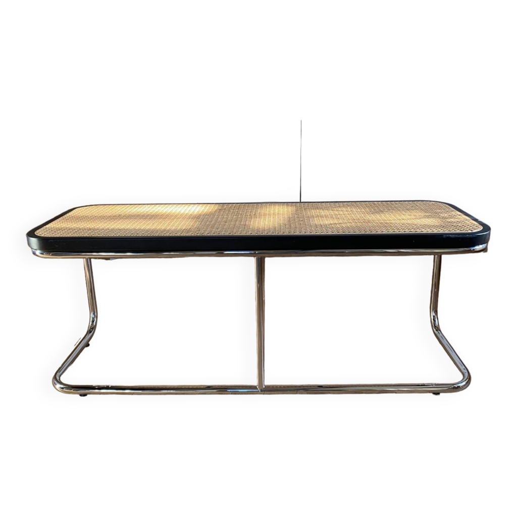 Black wood and chrome metal cane bench Panchira model