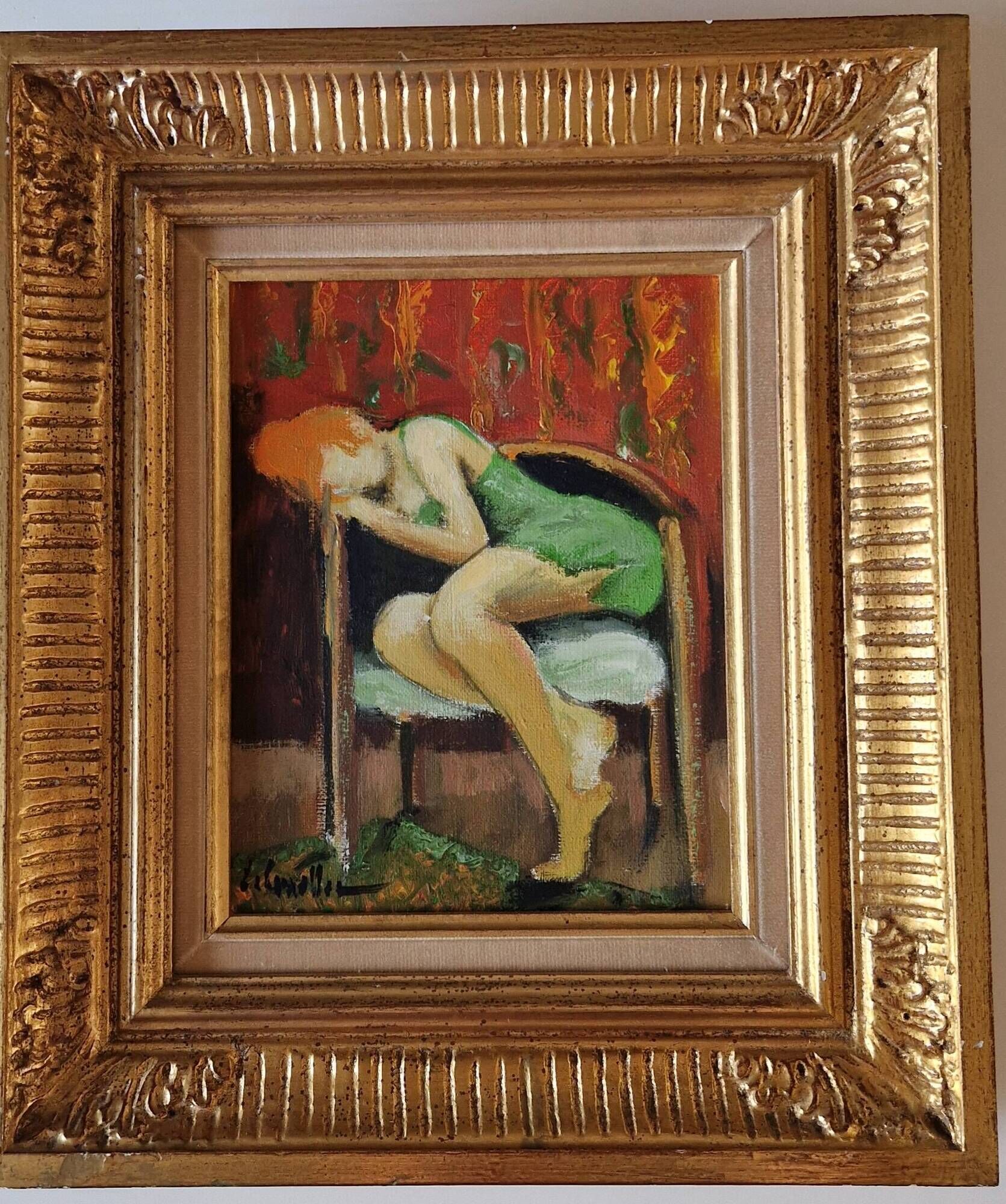 Oil on canvas "Sleeping Woman" Guy Le Corroller