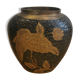 small vase in chiseled brass Japanese decoration