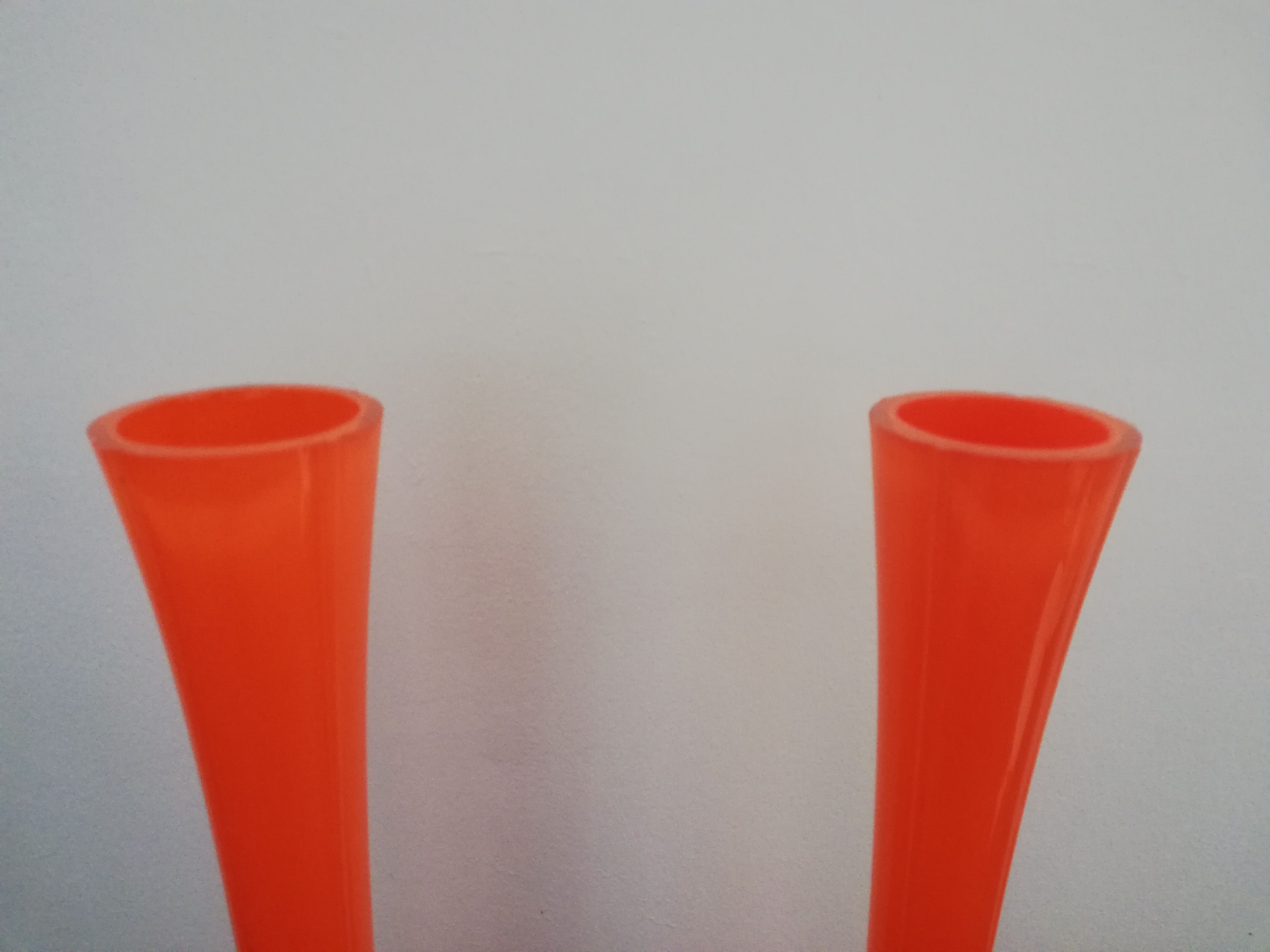 Pair of soliflores vases in orange glass