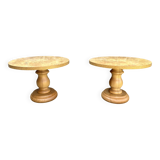 Paire de tables basses rondes, placage loupe 1980