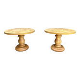 Paire de tables basses rondes, placage loupe 1980