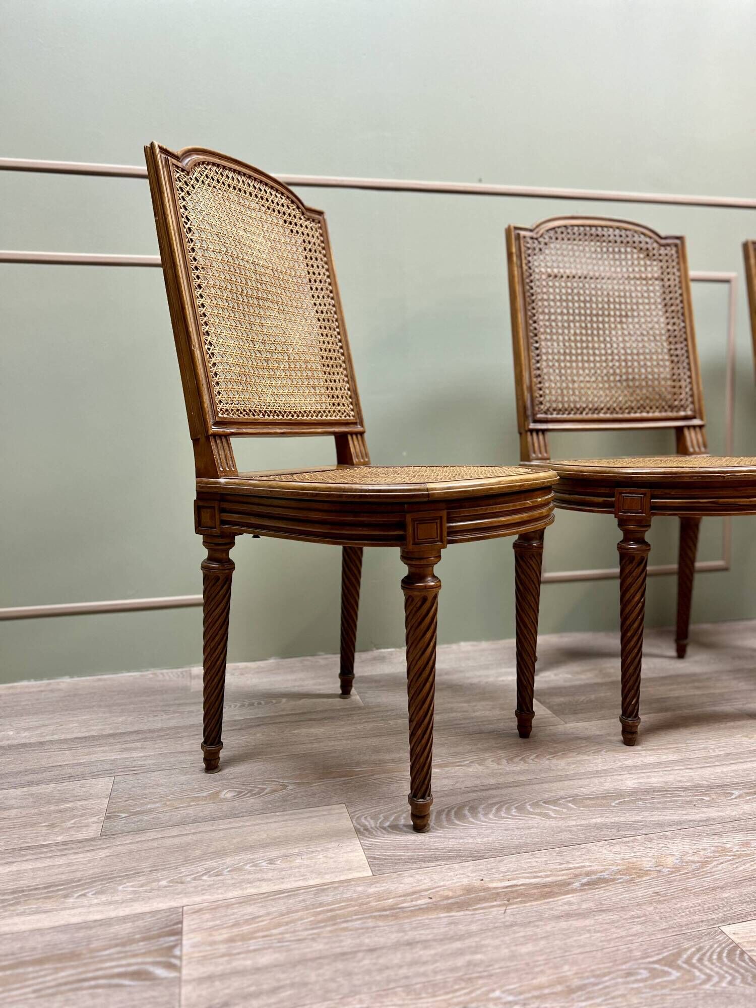 Suite Of Four Cane Chairs In Louis XVI Style Natural Wood