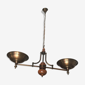 Chandelier vintage billiards wooden massif and brass