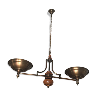 Chandelier vintage billiards wooden massif and brass