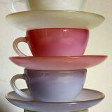 Six vintage iridescent pastel arcopal opaline cups