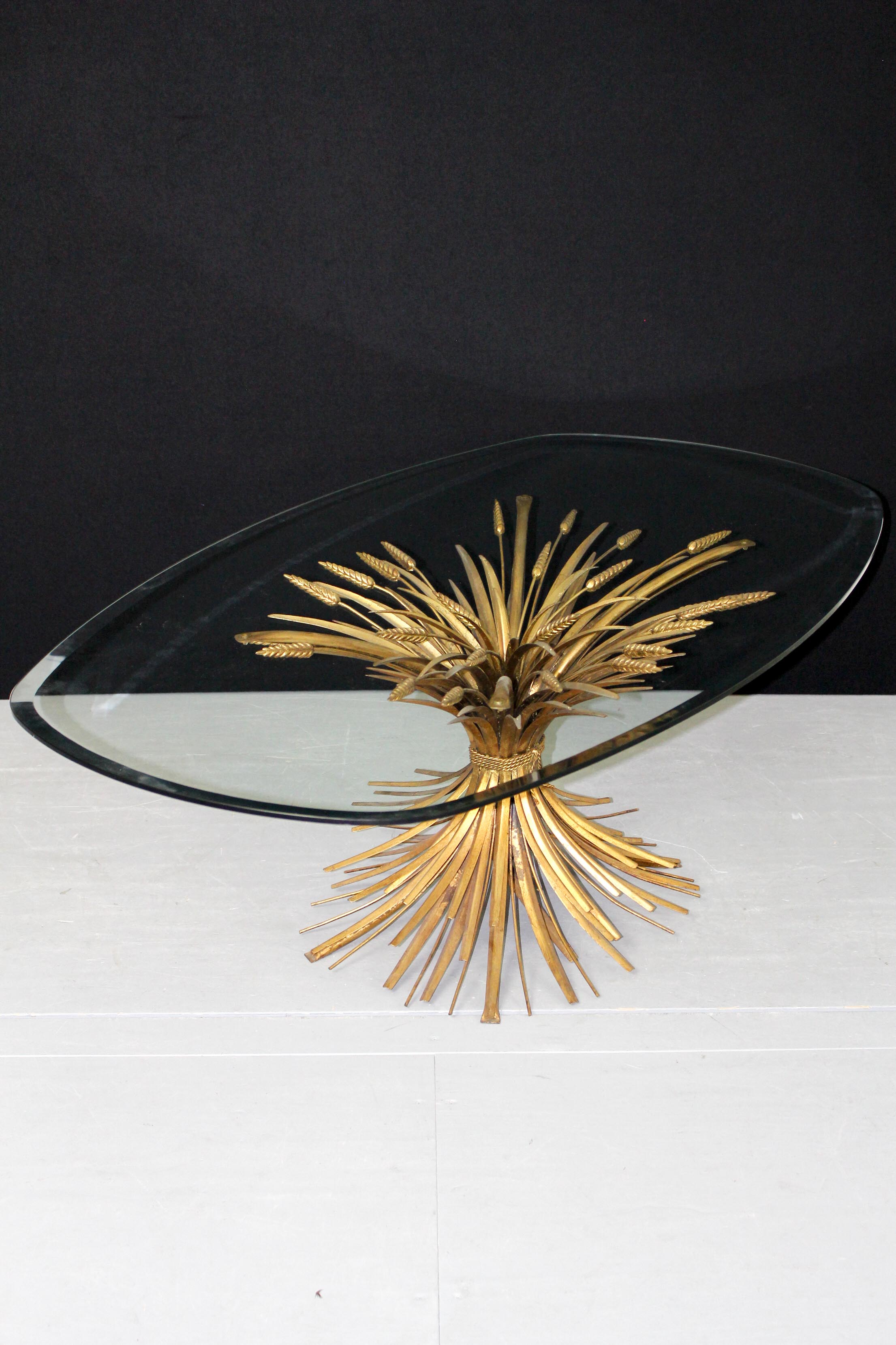 Mid century Coco Chanel gilt oval glass and brass table sheaf of wheat