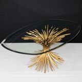 Mid century Coco Chanel gilt oval glass and brass table sheaf of wheat
