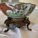 Chinese ceramic cup landscape patterns brass base supported by 4 elephants lai