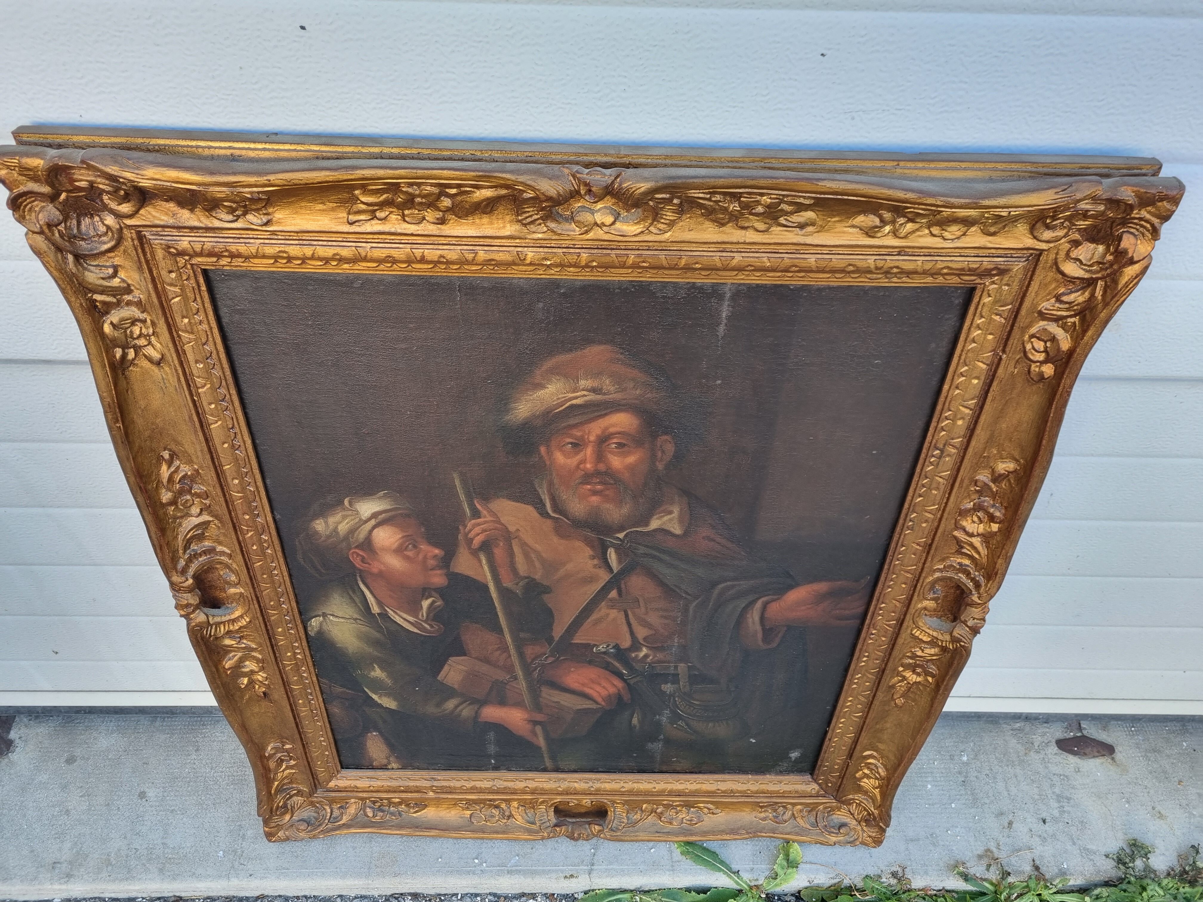 Portraits chasseurs huile sur bois