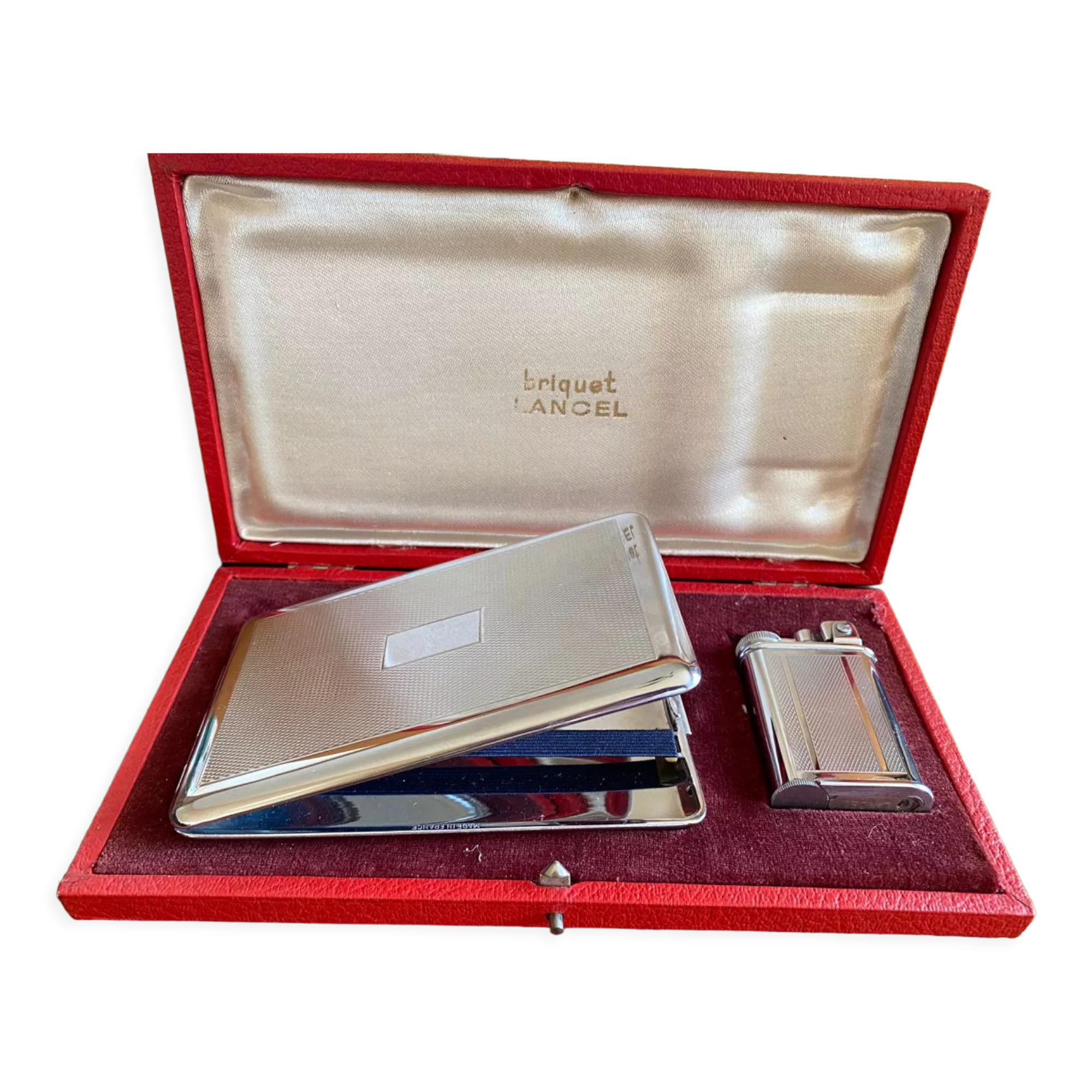 Coffret Lancel étui à cigarette et briquet essence