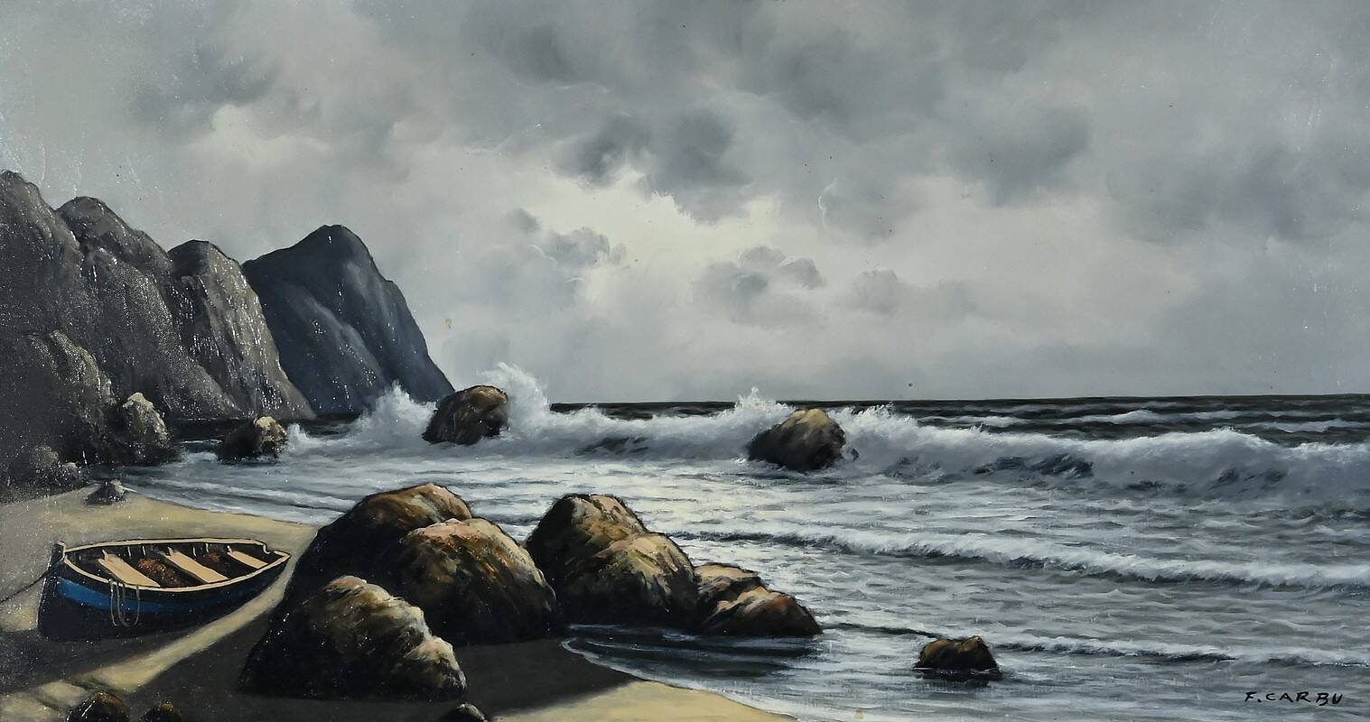 Grande Huile sur Toile Marine signée F. Carbu – XXe