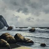 Large Oil on Marine Canvas signed F. Carbu – 20th