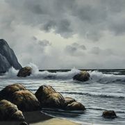 Large Oil on Marine Canvas signed F. Carbu – 20th
