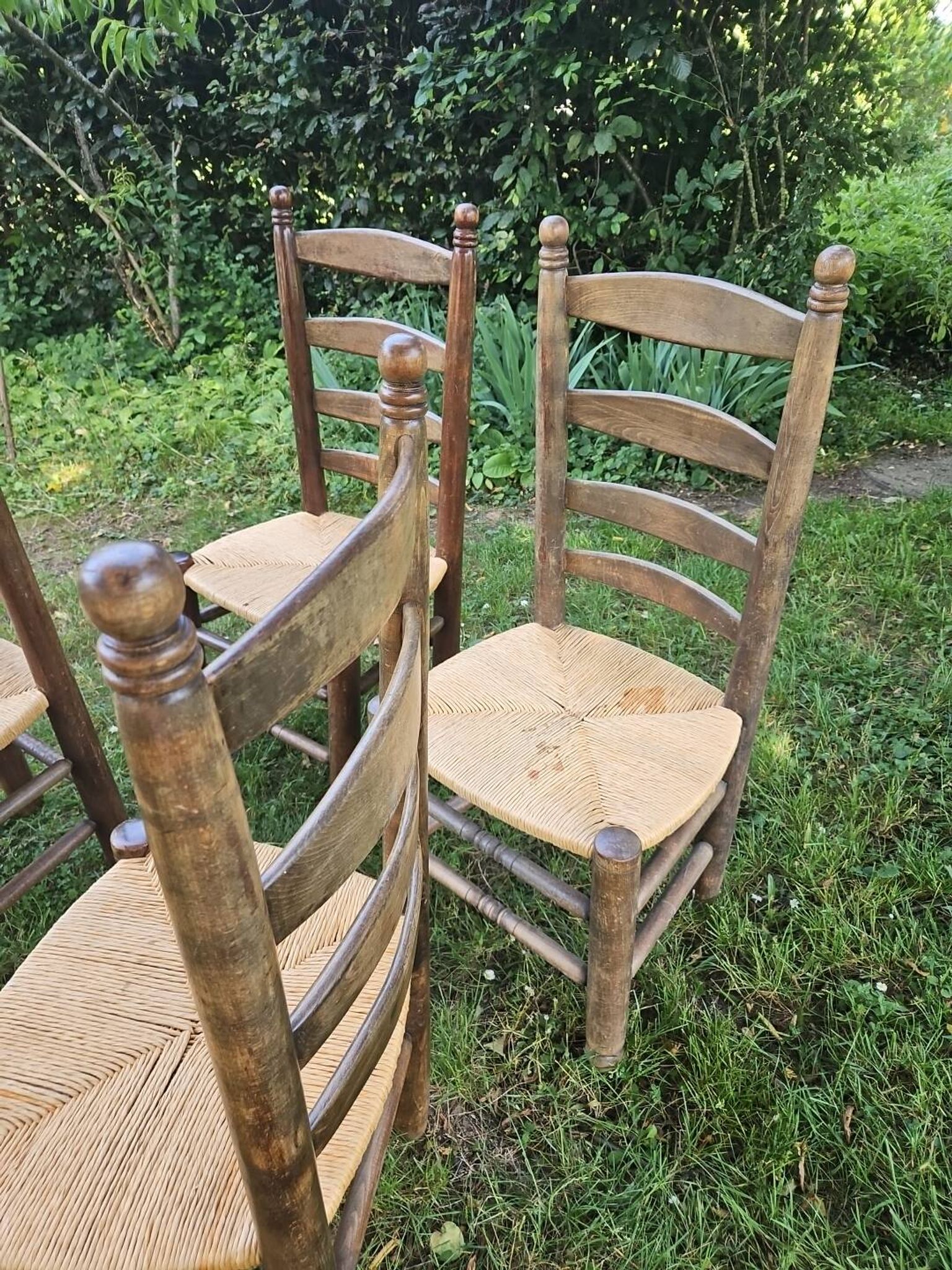 4 chaises Charles Dudouyt paillées design 40-50-60