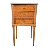 Vintage French Bedside Table with Marble Top and Brass Ornaments, 1920s