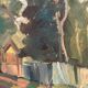 Original Swedish Oil on Panel - "Landscape with Fence" by Bajo - Signed - Vintage and Framed - 58 × 52 cm (22.8" × 20.5")
