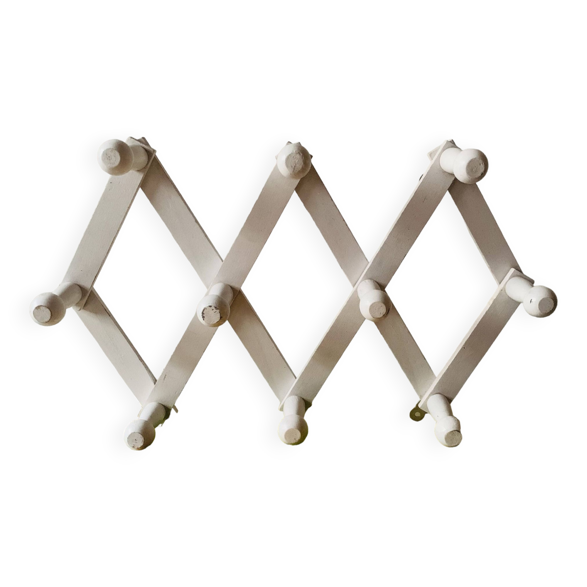 Vintage accordion coat rack in white painted wood