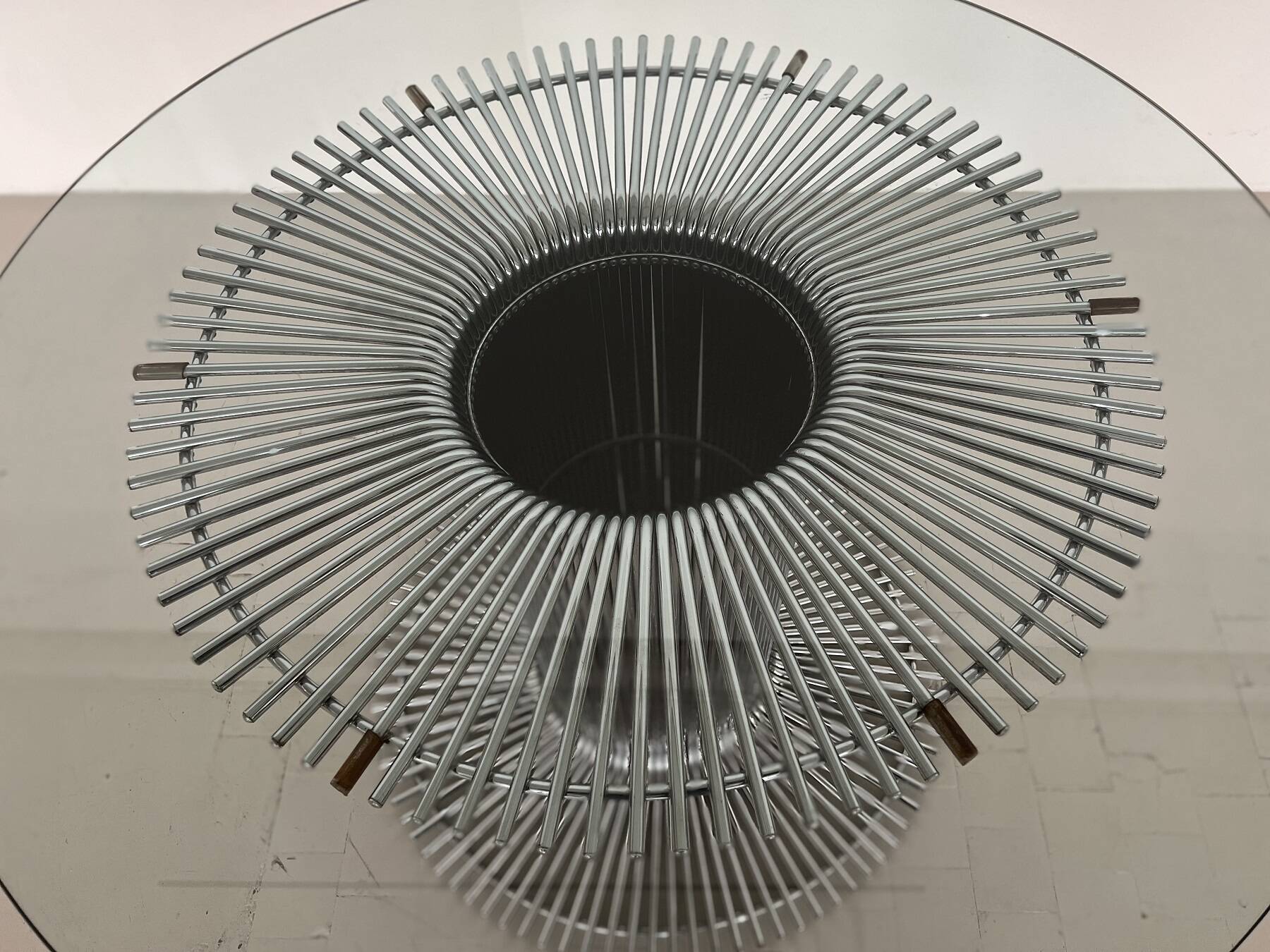 Italian Pedestal Dining Table in Chrome and Glass