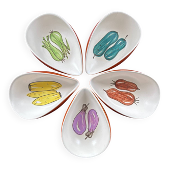 Set of 5 vegetable-decorated bowls