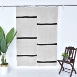 5x7 White Black Striped Turkish Vintage Rug 143x199Cm