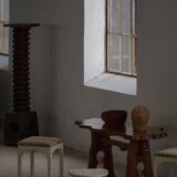 A pair of antique Danish stools, seats in lambswool, late 19th century.