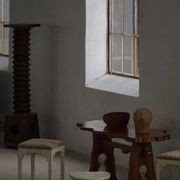 A pair of antique Danish stools, seats in lambswool, late 19th century.