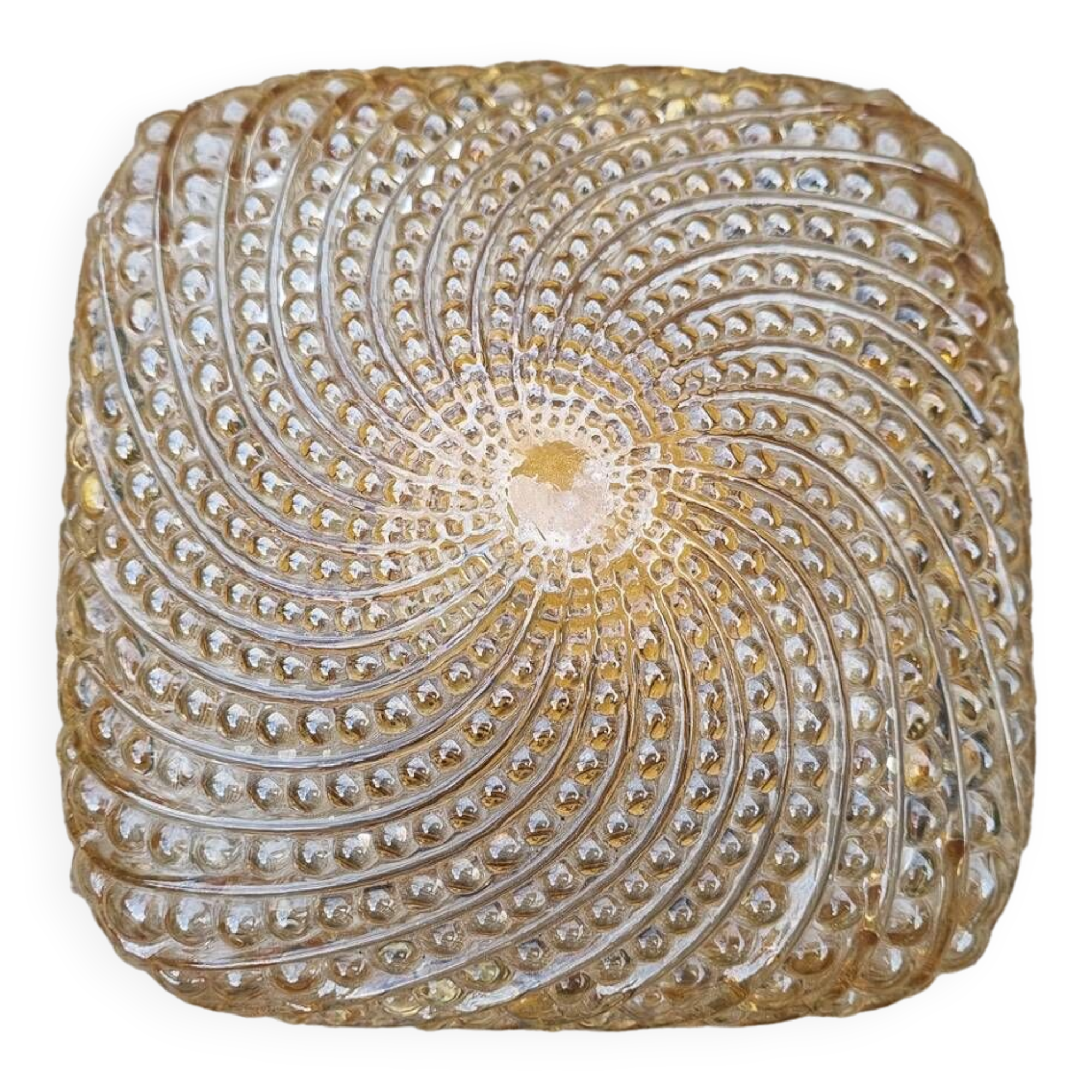 Square amber ceiling light, bubbles, vintage, 60s